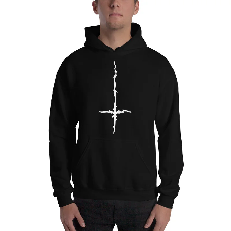 White Melting Inverted Cross Black Metal Style Unisex Hoodie Sweatshirt Hoodie with Relaxed Fit Easy Casual White Melting Inverted Cross Black Metal Style Unisex Hoodie Sweatshirt Hoodie with Relaxed Fit Easy Casual