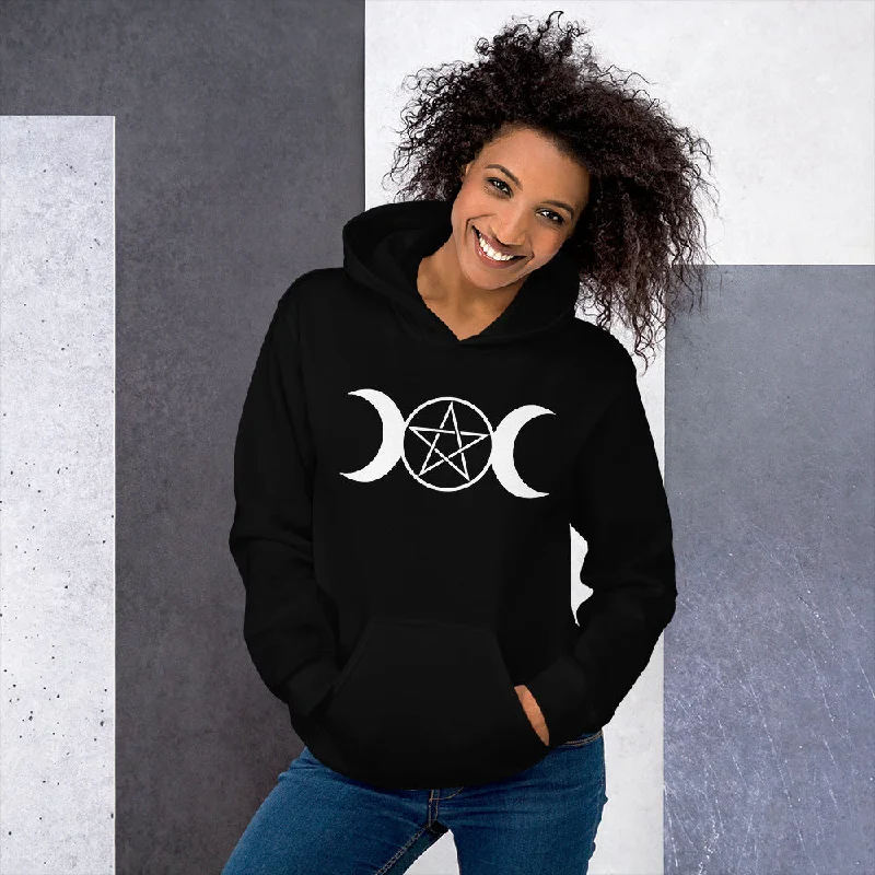 White Triple Moon Goddess Wiccan Pagan Symbol Unisex Hoodie Sweatshirt Hoodie with Front Slit Layering Stylish White Triple Moon Goddess Wiccan Pagan Symbol Unisex Hoodie Sweatshirt Hoodie with Front Slit Layering Stylish