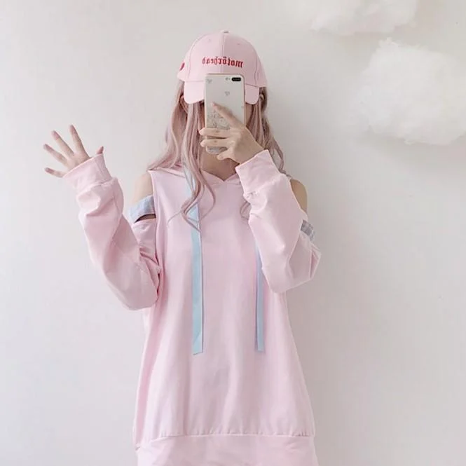 Women's Off-shoulder Pink Hoodies Hoodie with Print Artistic Unique