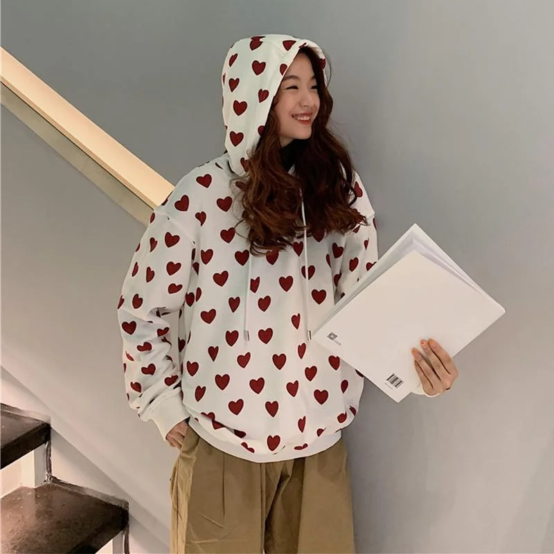 Women's Sweet Hearts Contrast Color Hoodies Hoodie with Contrast Stitching Detailed Premium