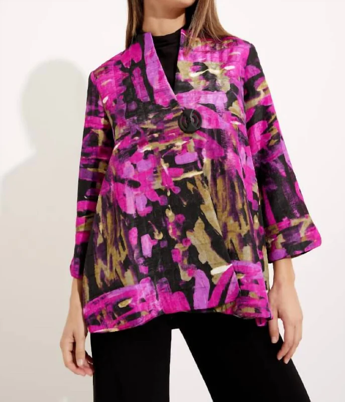 Abstract Print Jacket In Black/multi Tailored Jacket Straight Jacket A-Line Jacket