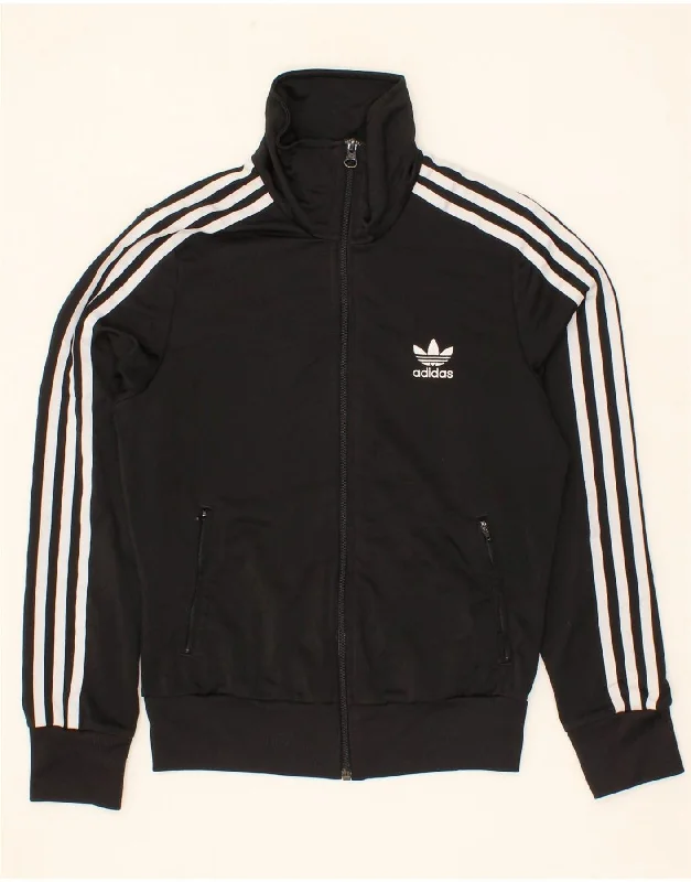 ADIDAS Womens Graphic Tracksuit Top Jacket UK 10 Small  Black Polyester Zippered Jacket Buttoned Jacket Snapped Jacket