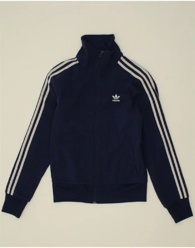 ADIDAS Womens Tracksuit Top Jacket UK 10 Small Navy Blue Insulated Jacket Fitted Jacket Loose Jacket