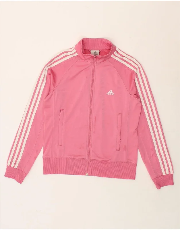 ADIDAS Womens Tracksuit Top Jacket UK 12 Medium Pink Polyester Herringbone Jacket Checkered Jacket Solid Jacket