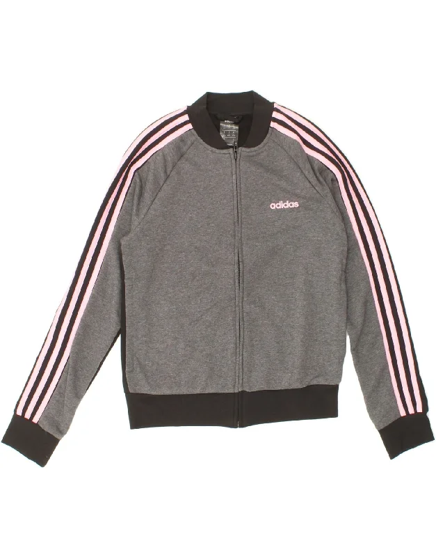 ADIDAS Womens Tracksuit Top Jacket UK 8/10 Small Grey Colourblock Cotton Fleece Fabric Down Fabric Feather Fabric