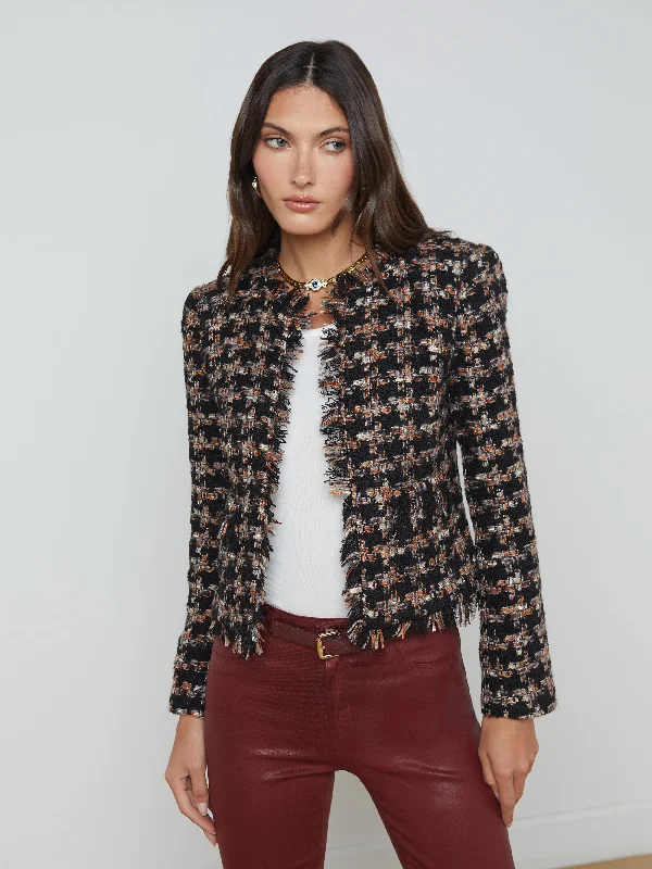 Angelina Tweed Jacket One-Shoulder Jacket Off-the-Shoulder Jacket Asymmetrical Jacket