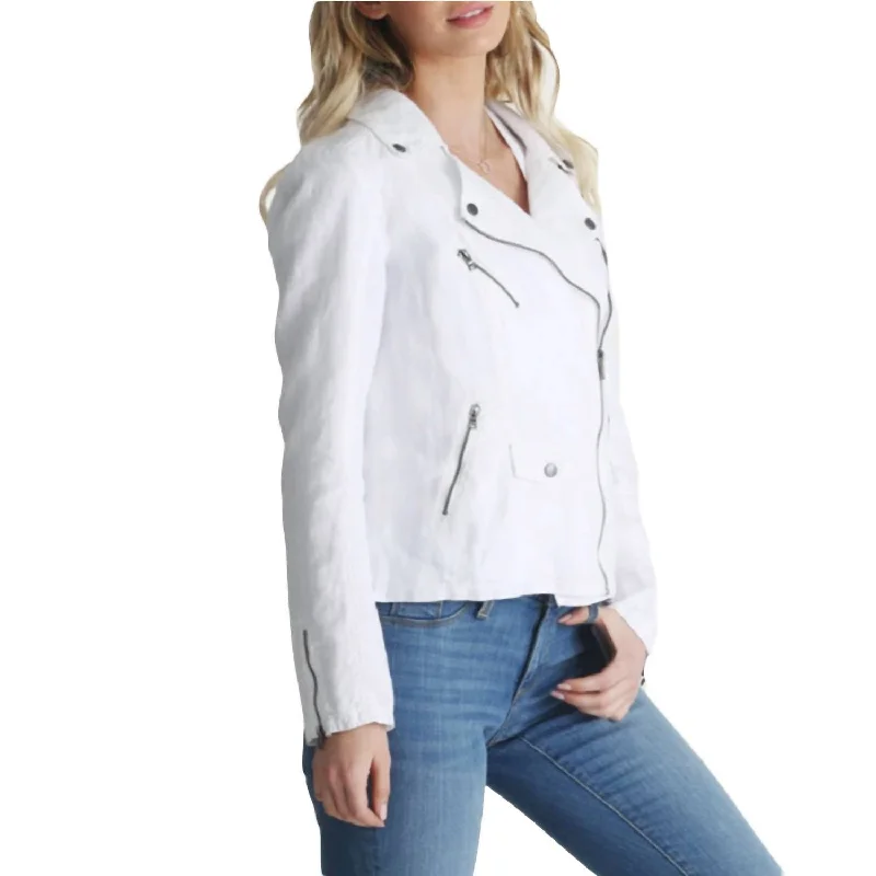 Aspen Linen Moto Jacket In White Anorak Shell Jacket Lightweight Jacket