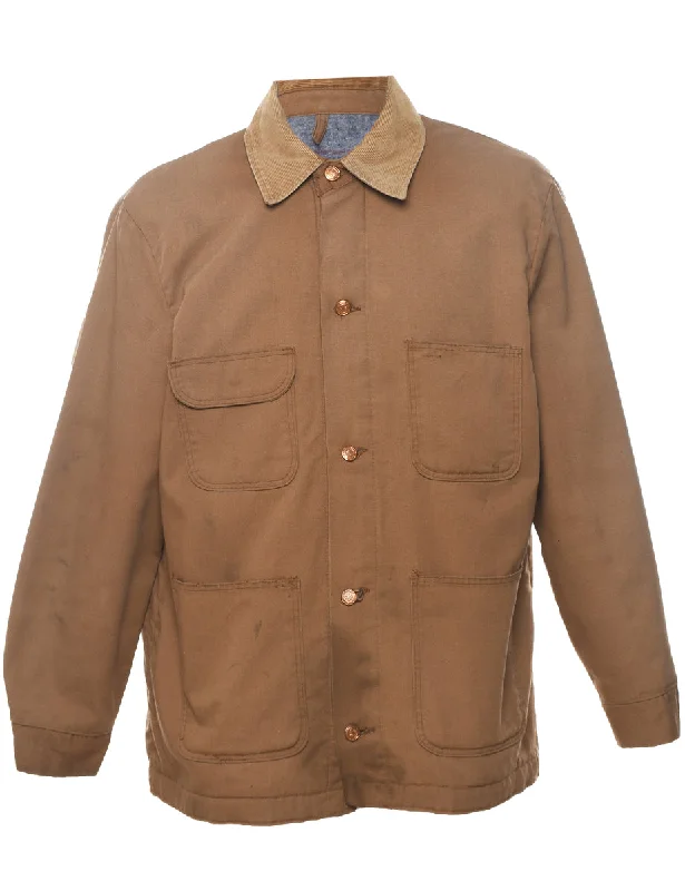 Brown Workwear Jacket - L Welt Pockets Slit Pockets Flap Pockets