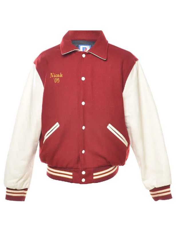 Burgundy & Yellow Rough Riders Varsity Jacket - M Nylon Fabric Polyester Fabric Spandex Fabric