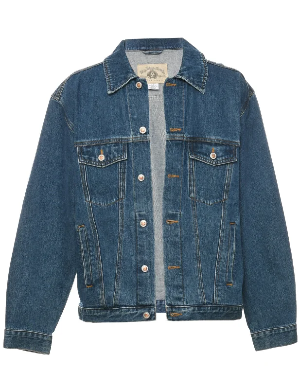 Button Front Denim Jacket - L Front Pockets Side Pockets Patch Pockets