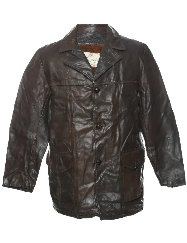 Button Front Leather Jacket - L Wool Jacket Cashmere Jacket Tweed Jacket