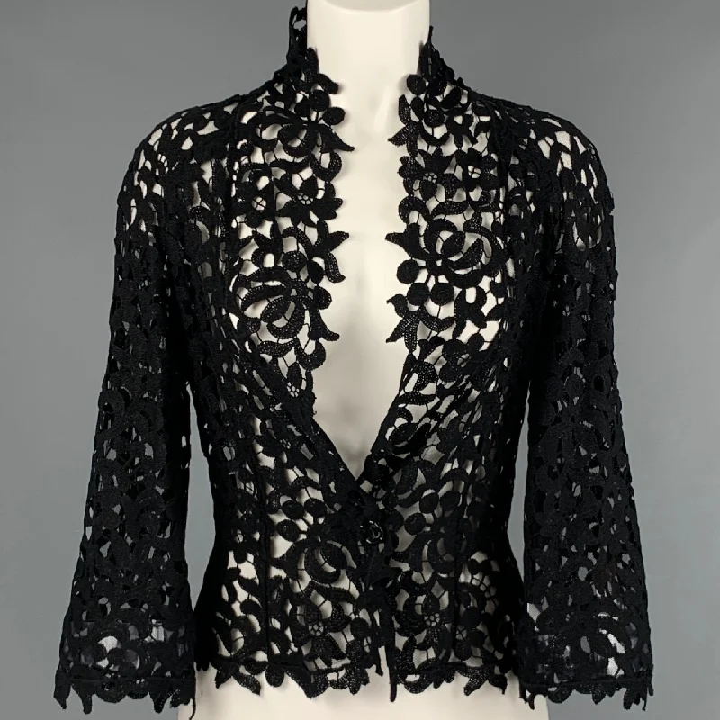 CHANEL Size M Black Single Button Jacket Lace Jacket Ribbed Jacket Sequined Jacket