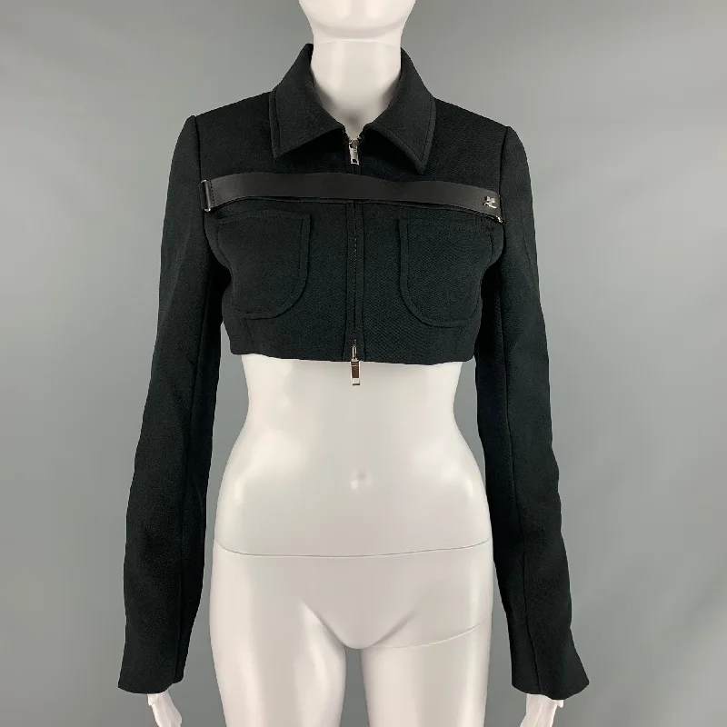 COURREGES Size 4 Black Polyester Blend Cropped Jacket Anorak Shell Jacket Lightweight Jacket