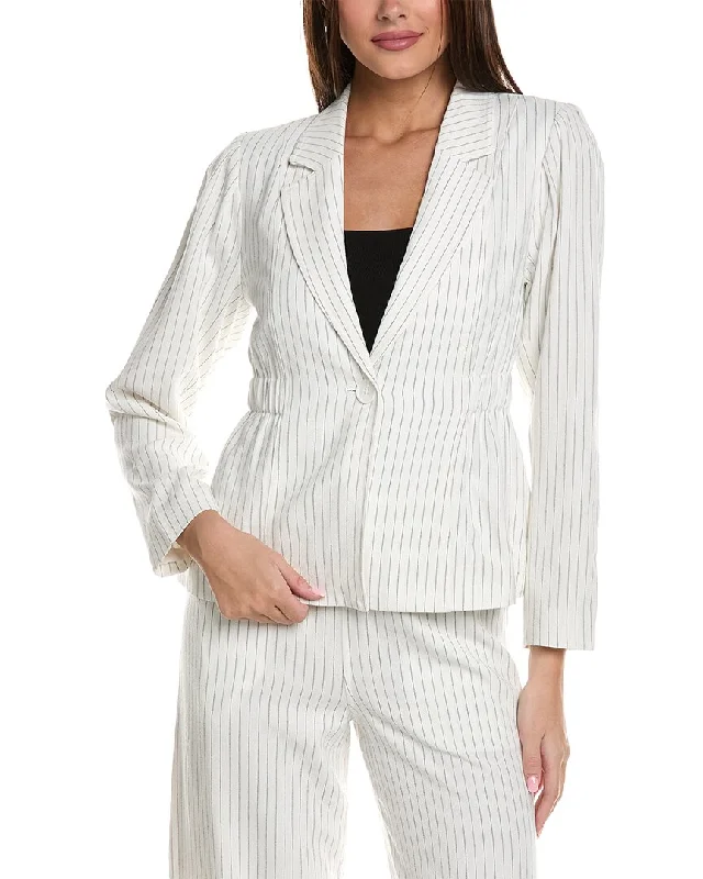 Crystal Kobe Pinstripe Linen-Blend Jacket Nylon Fabric Polyester Fabric Spandex Fabric