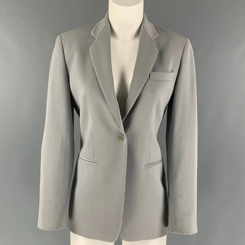 EMPORIO ARMANI Size 2 Grey Mint Polyester Blend Jacket Chenille Fabric Brocade Fabric Lace Fabric