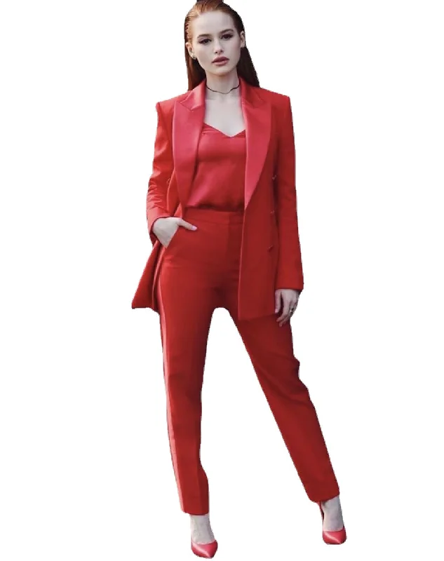 Red Mother of the Bride Suits Slim Fit Formal Women Ladies Evening Party Tuxedos Formal Wear For Wedding (Jacket+Pants) Tiered Jacket Buttoned Jacket Zippered Jacket