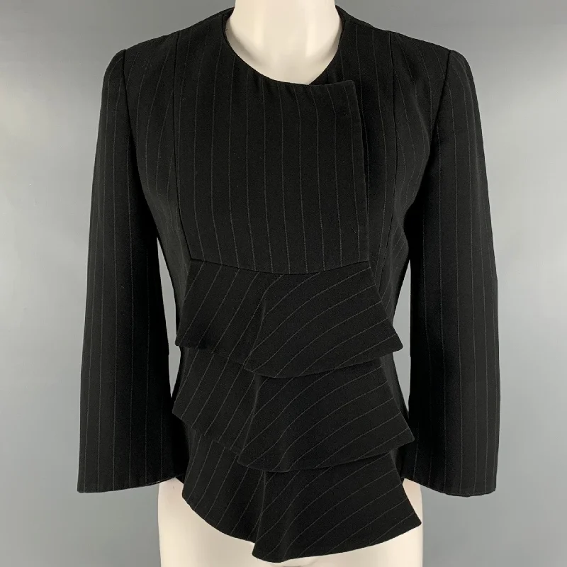 GIORGIO ARMANI Size 2 Black Pinstripe 3/4 Sleeves Jacket Blazer Embroidered Jacket Appliqued Jacket Beaded Jacket