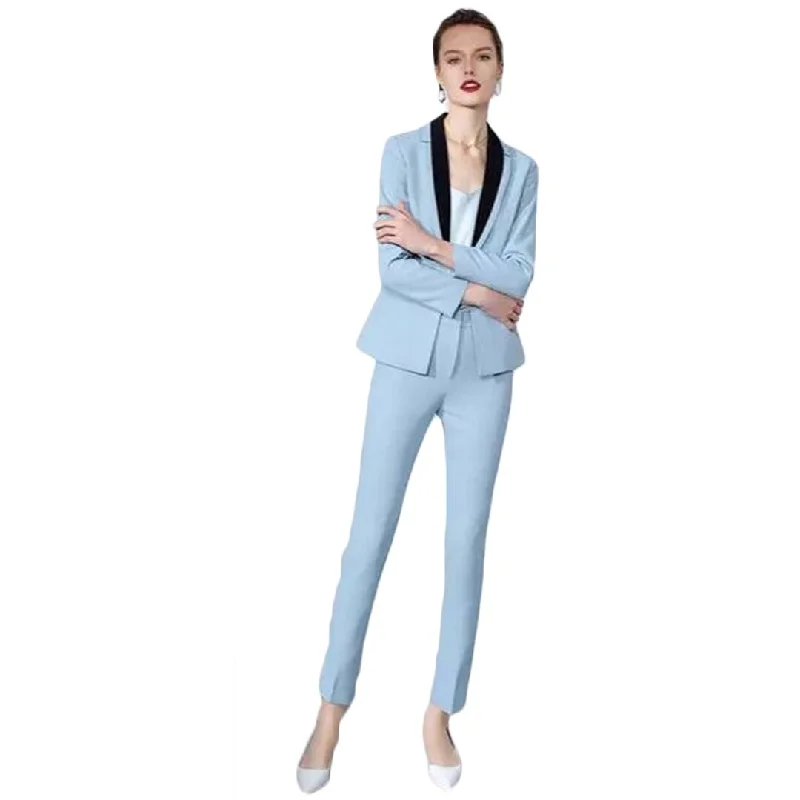 Blue Women Blazer Pants Suits Slim Fit Lady Party Prom Outfit Coat(Jacket+Pants) Snapped Jacket Toggled Jacket Drawstring Jacket