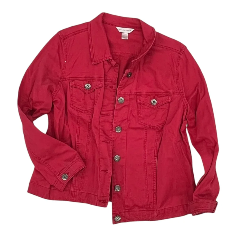 Jacket Denim By Christopher And Banks In Red Denim, Size:Xl Lace Jacket Ribbed Jacket Sequined Jacket