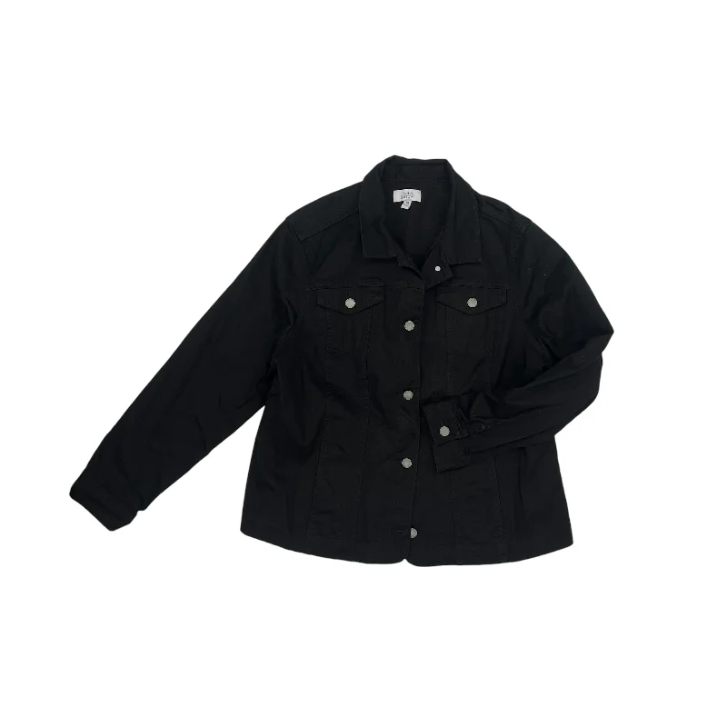 Jacket Denim By Croft And Barrow In Black Denim, Size:Xxl Hooded Jacket Caped Jacket Shawl Collar Jacket