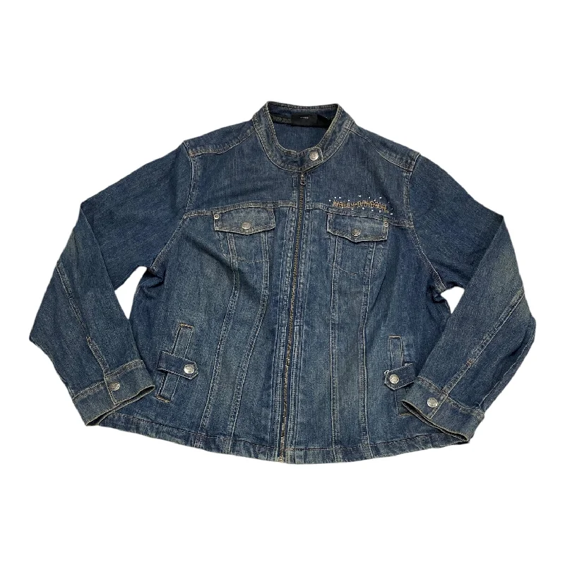 Jacket Denim By Harley Davidson In Blue Denim, Size: 2x Welt Pockets Slit Pockets Flap Pockets