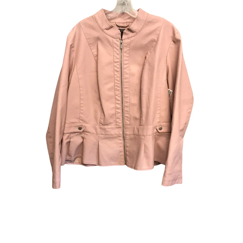 Jacket Moto By Baccini In Pink, Size:2X Fitted Jacket Loose Jacket Oversized Jacket