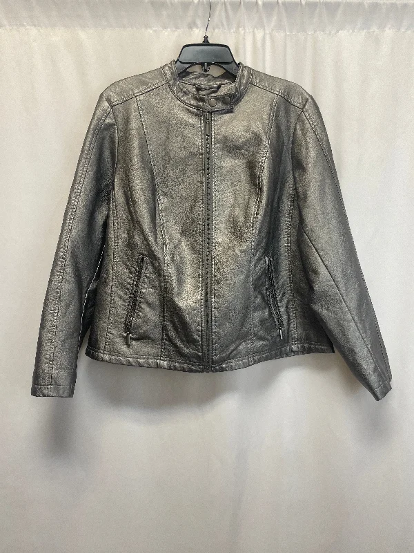 Jacket Moto By Baccini In Silver, Size: 1x Mesh Jacket Canvas Jacket Denim Jacket