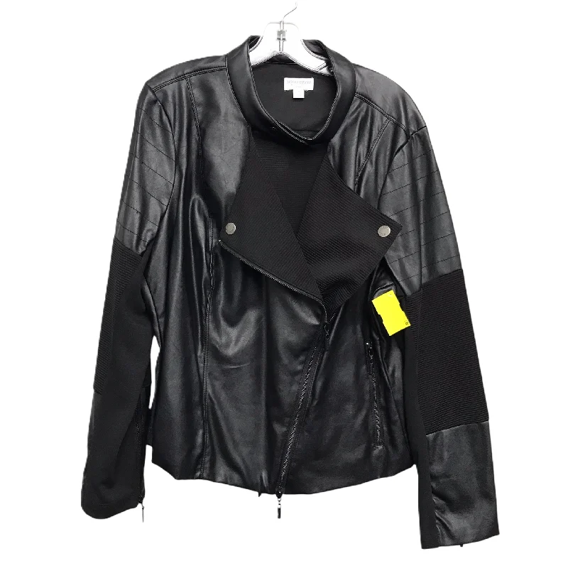 Jacket Moto By Bisou Bisou In Black, Size: 1x Lace Jacket Ribbed Jacket Sequined Jacket