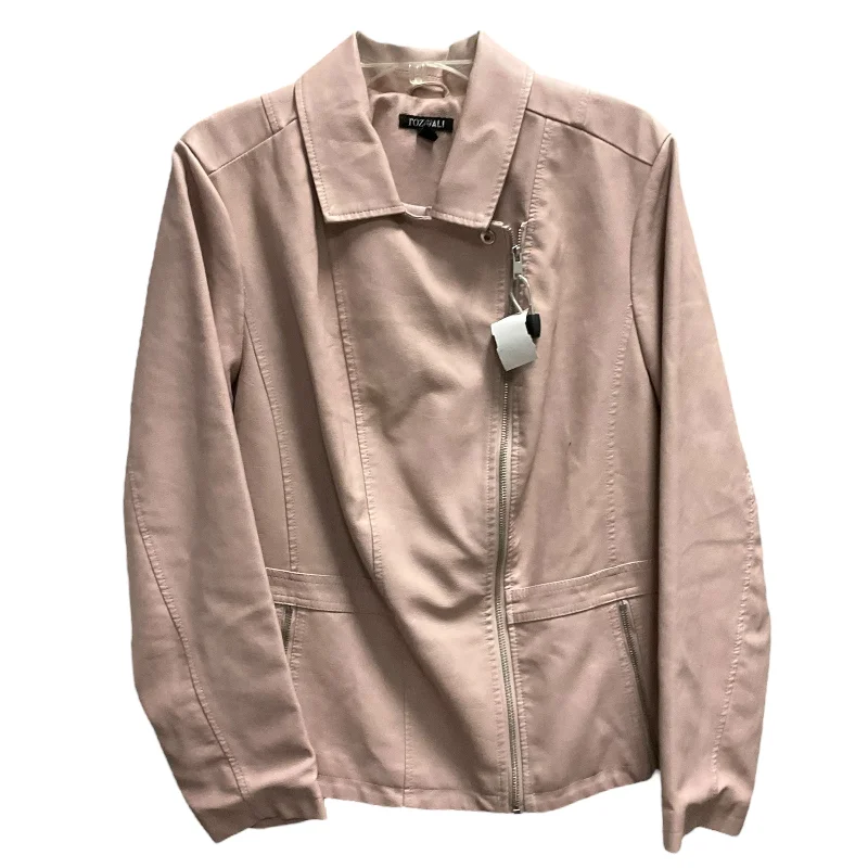 Jacket Moto By Roz And Ali In Beige, Size: 2x Fleece Jacket Down Jacket Feather Jacket