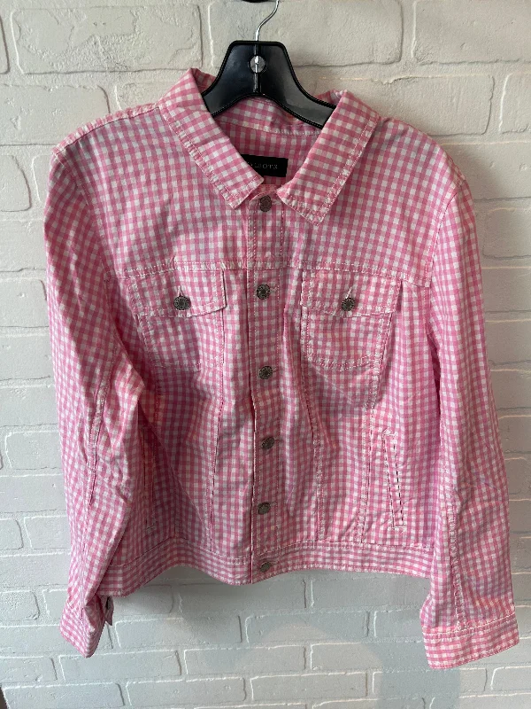 Jacket Shirt By Talbots In Pink & White, Size: Xl Zip Front Button Front Snap Front