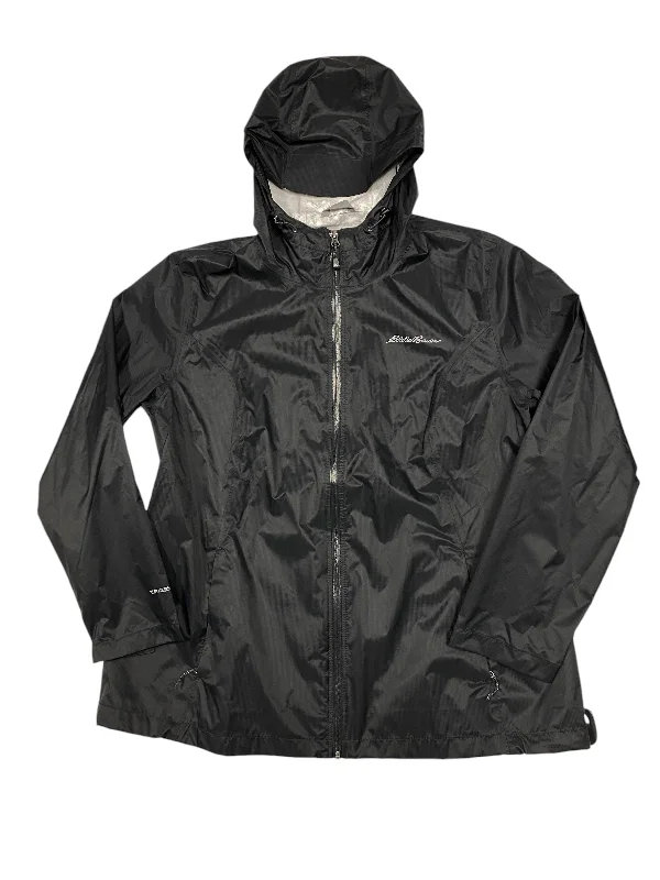 Jacket Windbreaker By Eddie Bauer In Black, Size: 1x Tailored Jacket Straight Jacket A-Line Jacket