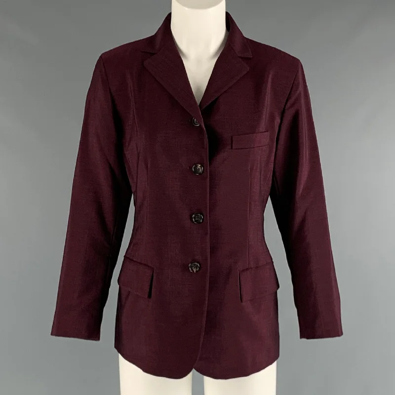 JIL SANDER Size 8 Burgundy Wool  Mohair Jacket Corduroy Jacket Velvet Jacket Brocade Jacket