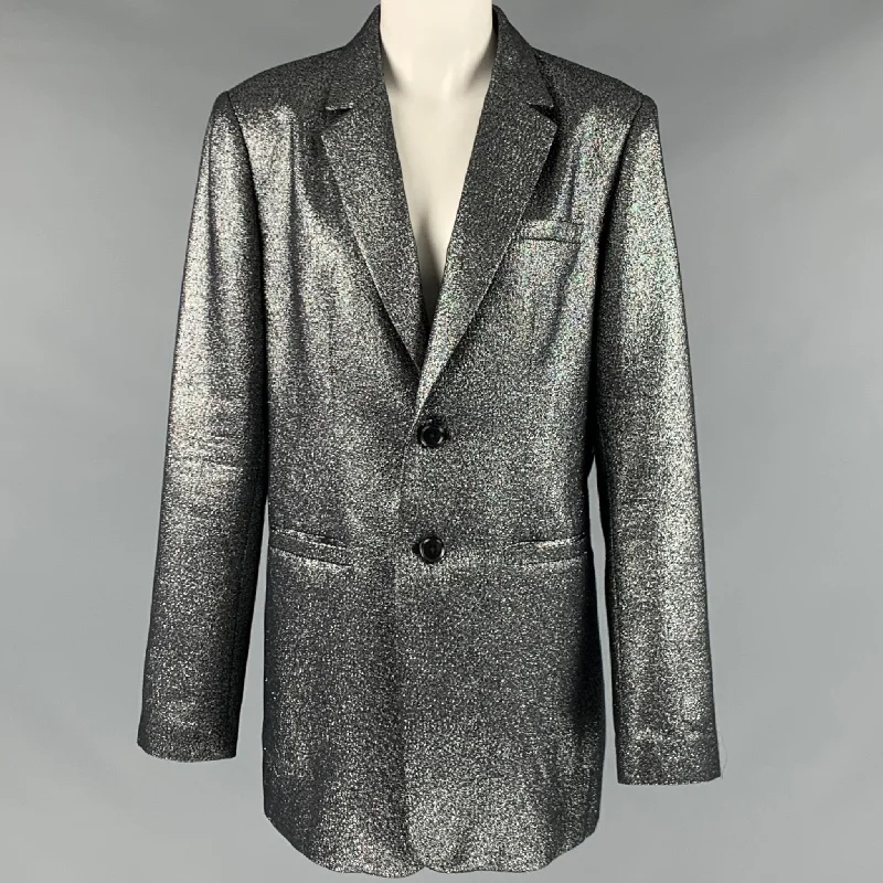 JOIE Size M Silver Polyester Blend Metallic Jacket Insulated Jacket Fitted Jacket Loose Jacket