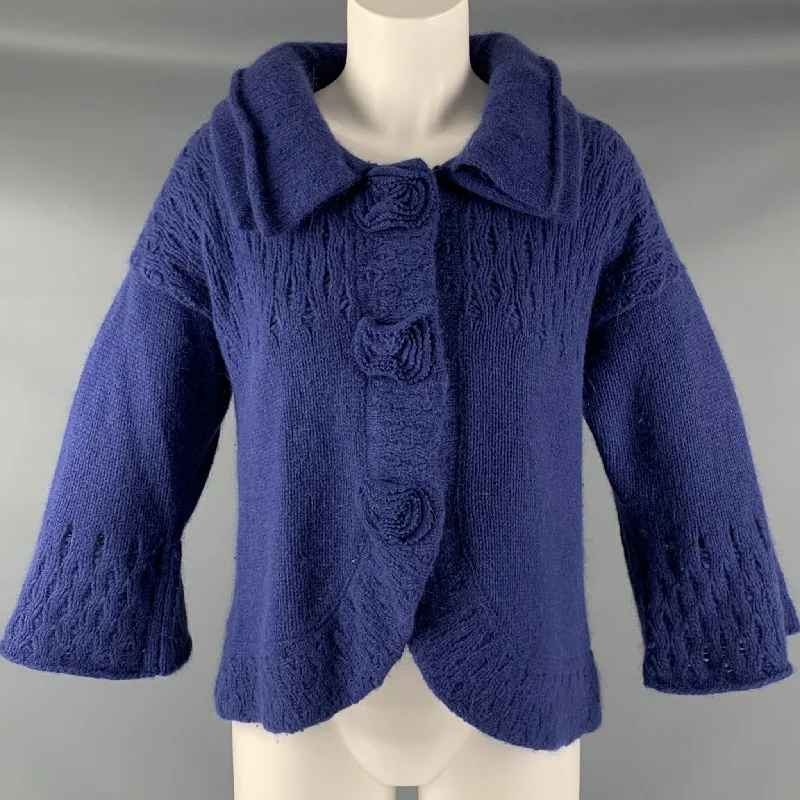 MARC JACOBS Size S Blue Lambswool Angora Textured Jacket Hoodie Zip-Up Jacket Button-Up Jacket