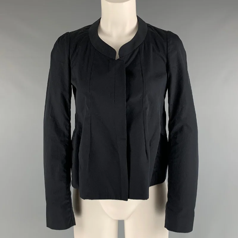 MARNI Size 2 Black Cotton A-Line Jacket Rayon Fabric Velvet Fabric Corduroy Fabric