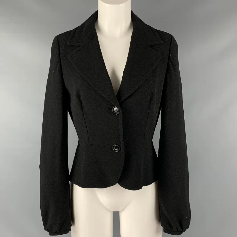 MAX MARA Size 8 Black Triacetate Blend Single Breasted Jacket Satin Fabric Silk Fabric Chiffon Fabric