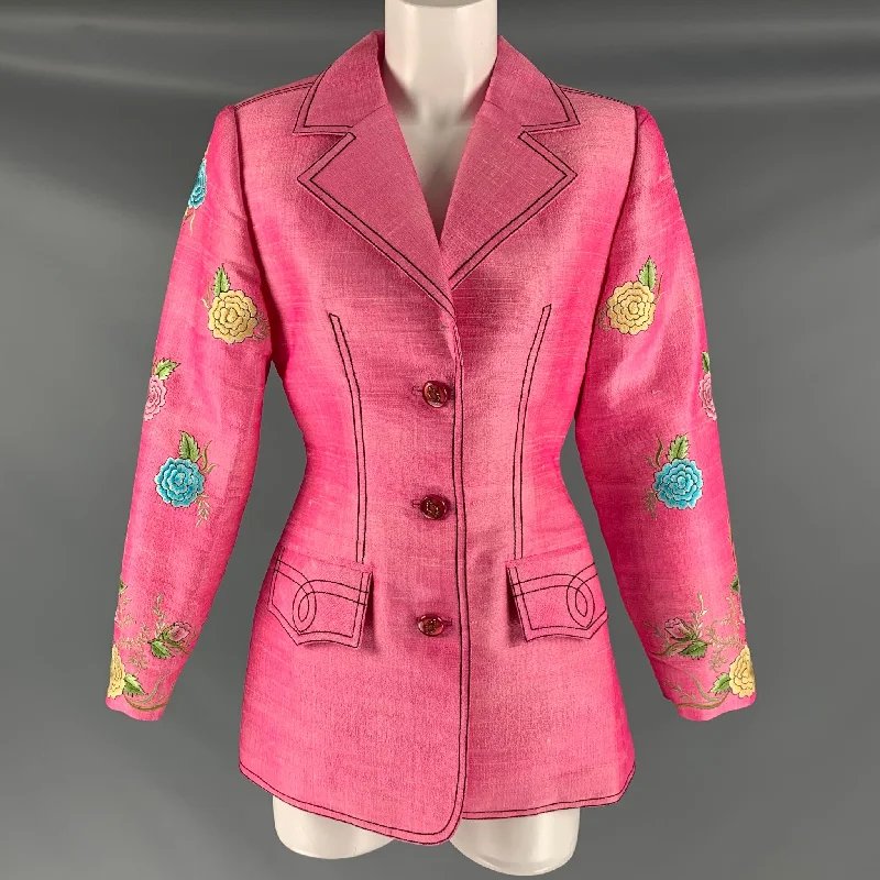 MAX NUGUS Size M Pink Multi-Color Embroidered Jacket Denim Jacket Leather Jacket Suede Jacket