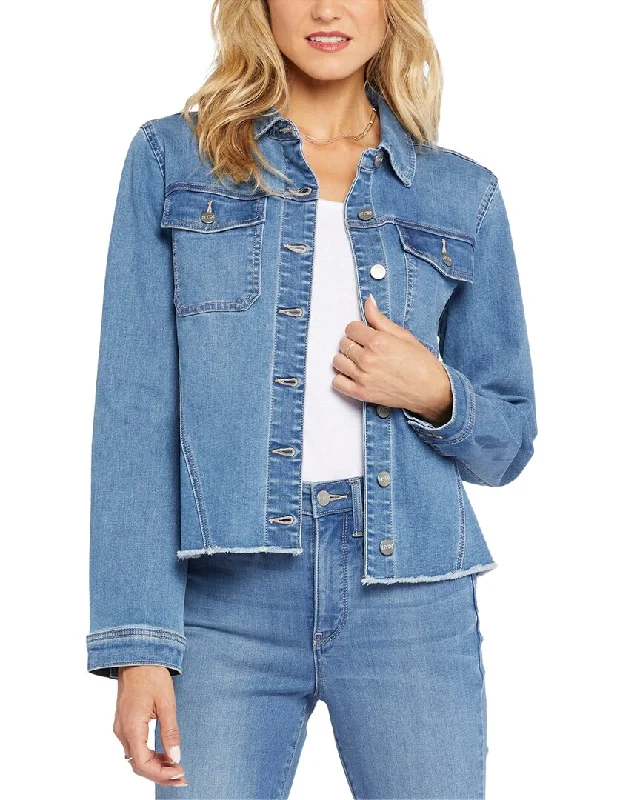 NYDJ Frayed Hem Denim Jacket Notch Collar Jacket Peter Pan Collar Jacket Cowl Neck Jacket