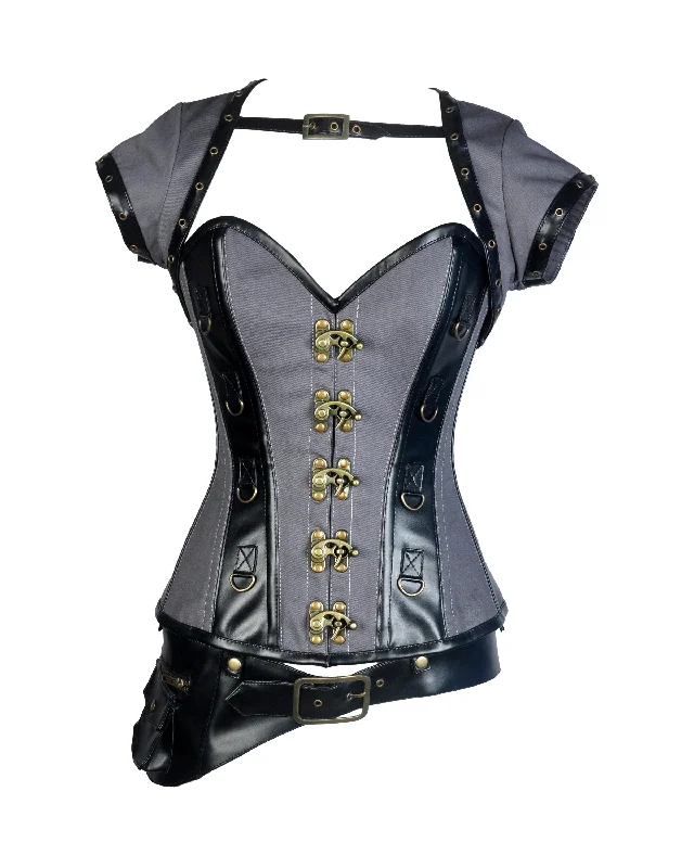 Pepe Taffeta & Faux Leather Overbust Corset With Jacket Fitted Jacket Loose Jacket Oversized Jacket