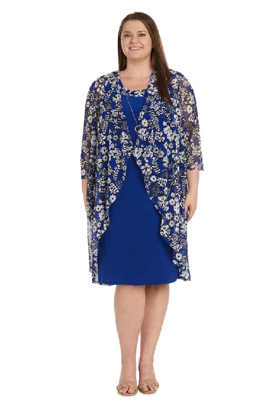 R&M Richards 1147W Short Plus Size  Print Jacket Dress Appliqued Jacket Beaded Jacket Sequined Jacket