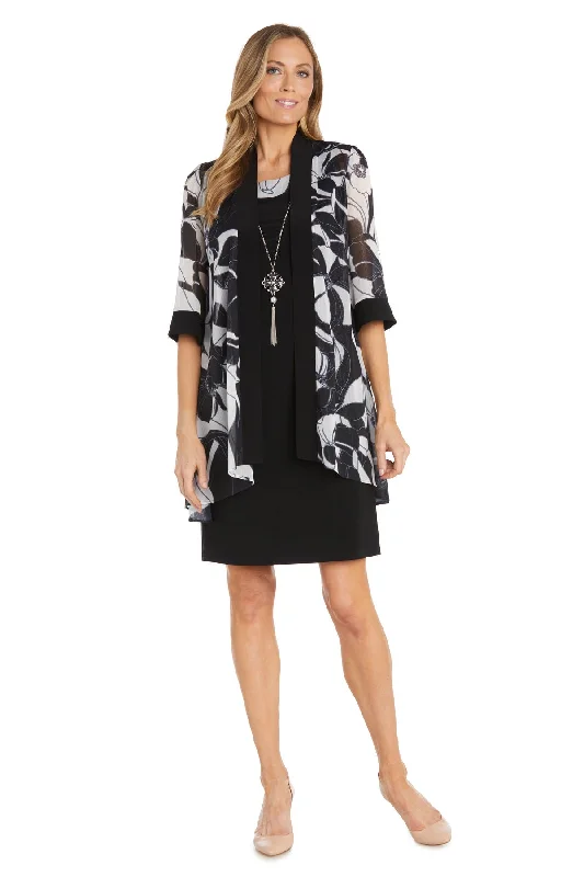 R&M Richards 1332P Short Floral Mother of the Bride Petite Jacket Dress A-Line Jacket Boat Neck Shawl Collar