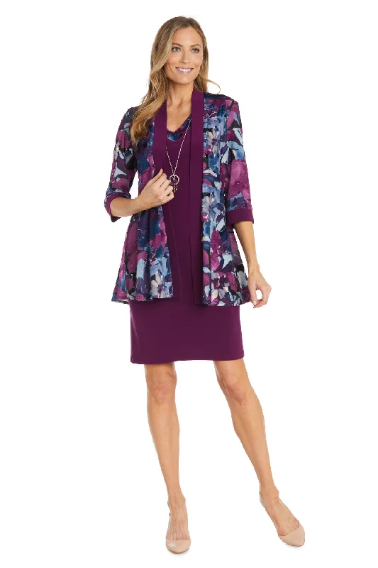 R&M Richards 1518P Short Floral Printed Jacket Petite Dress V-Neck Jacket Boat Neck Jacket Square Neck Jacket