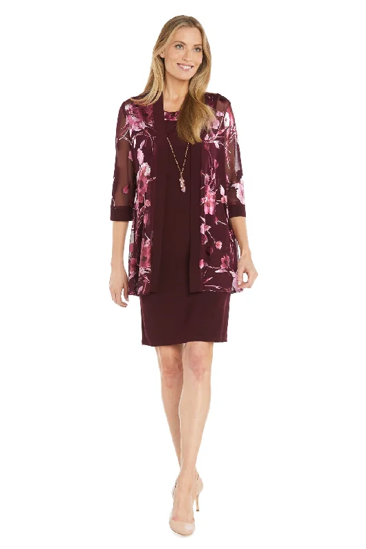 R&M Richards 3296 Short Floral Print Mother of the Bride Jacket Dress Ribbed Jacket Pleated Jacket Ruffled Jacket