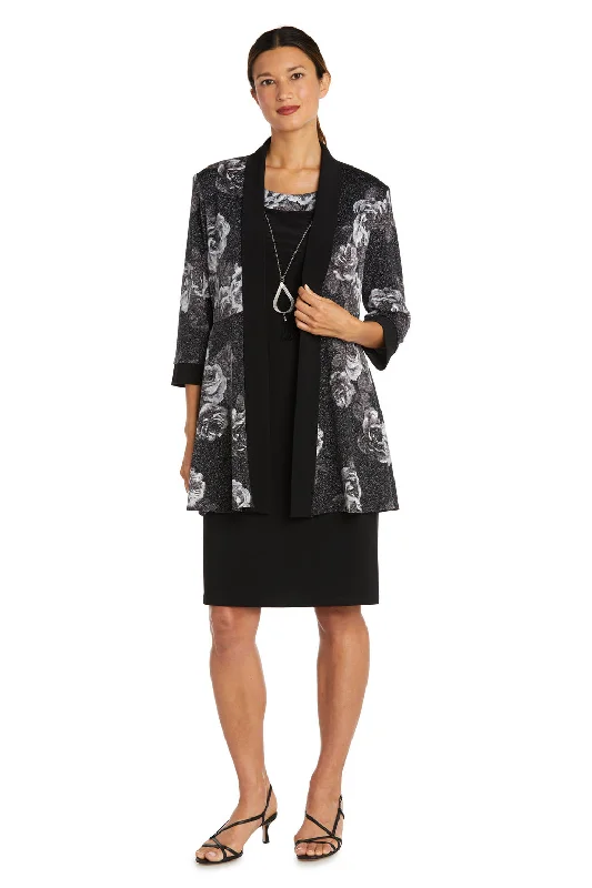 R&M Richards 9203 Printed Short Jacket Dress Collared Jacket Crew Neck Jacket Turtle Neck Jacket