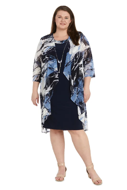 R&M Richards 9987W Short Mother of the Bride Dress Plus Size Jacket Dress Snapped Jacket Toggled Jacket Drawstring Jacket