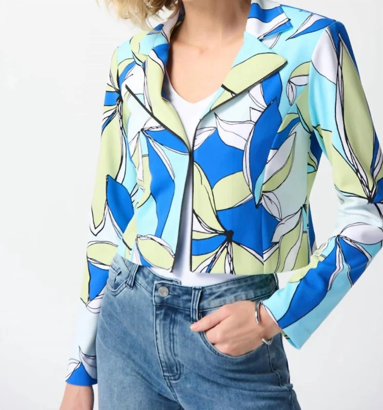 Silky Knit Floral Print Fitted Jacket In Vanilla Multi Mesh Jacket Canvas Jacket Denim Jacket