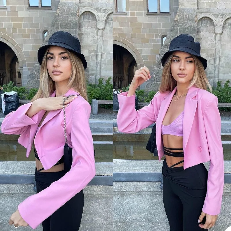 Summer Leisure Customized Women Jacket Pink Short Coat Wear Prom Party Business Blazer Only One Piece Nylon Fabric Polyester Fabric Spandex Fabric