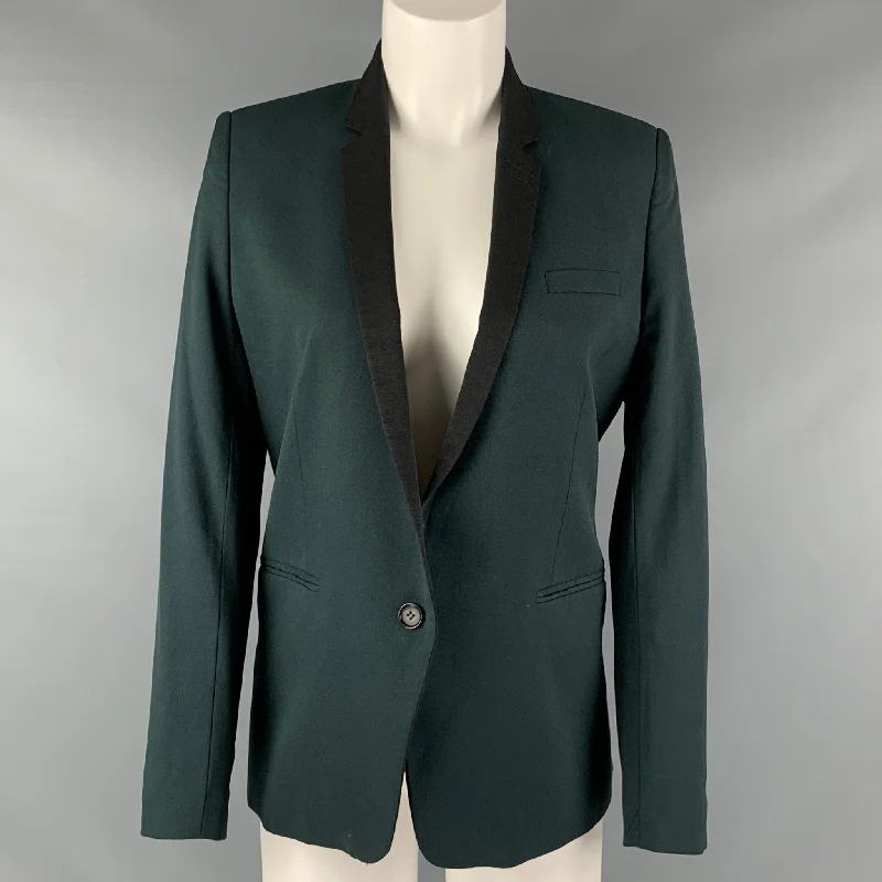 THE KOOPLES Size 4 Green Black Wool Elastane Jacket Trench Coat Raincoat Waterproof Jacket