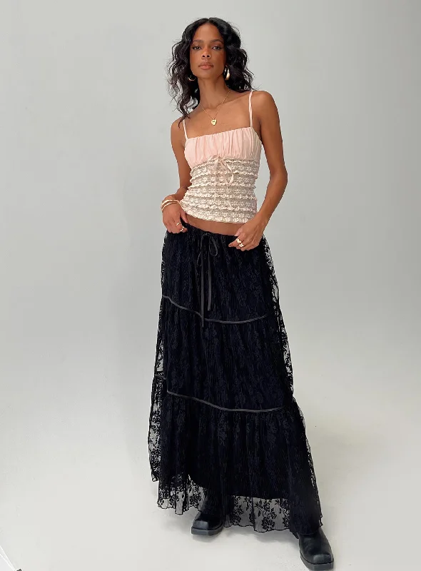 Oh Plisse Maxi Skirt Black lace skirt intricate