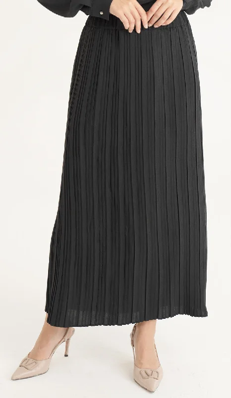 Valia Pleated Long Maxi Skirt - Black cashmere skirt fine